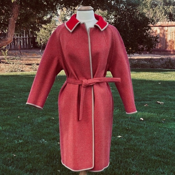 Vintage Pendleton Orange Gingham Wool Coat Overcoat with BeltSize 12
